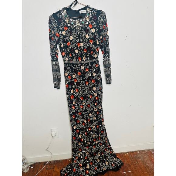 MAC DUGGAL 93925 Black Mutlicolored Beaded Sequin Long Sleeves Formal Dress sz 2 - Picture 2 of 16